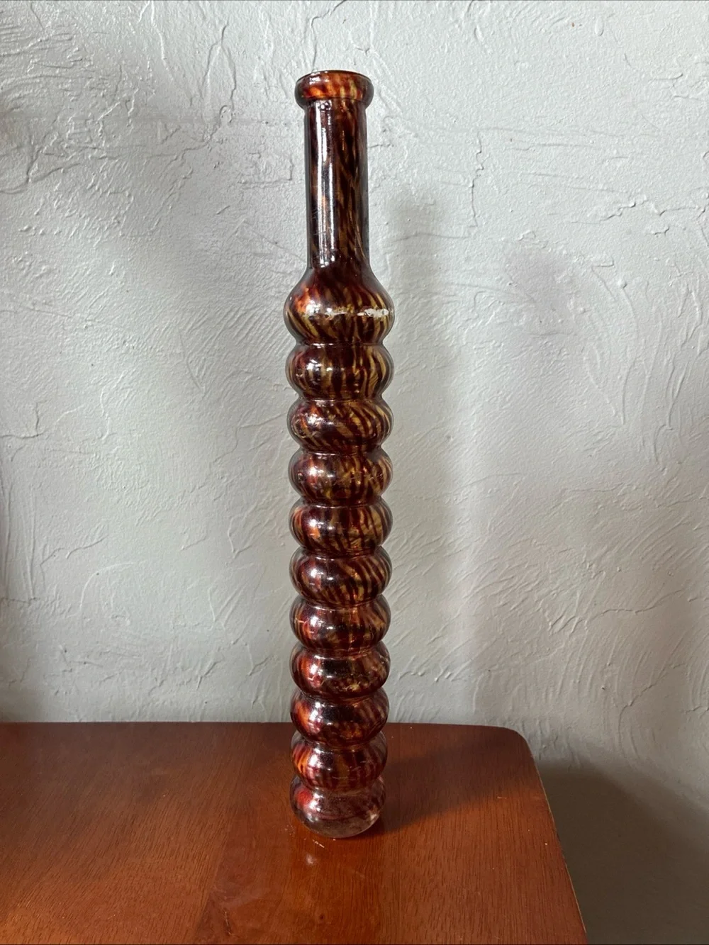 Tortoise Tiger Stripe Swirl 12” Glass Vase Murano Style